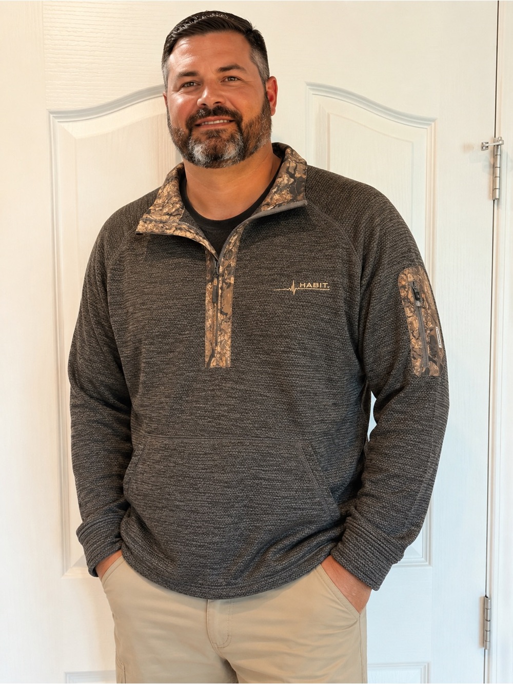 Habit Charcoal Half-Zip Pullover with Camo Trim